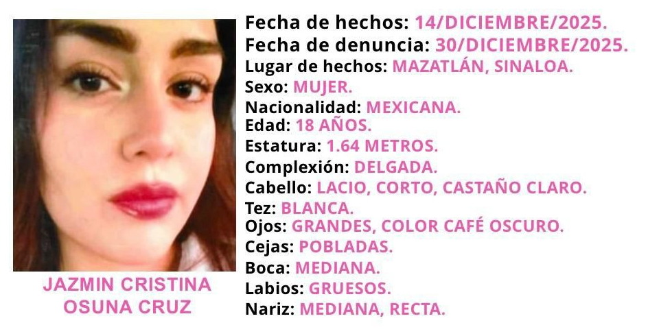 Desaparece la joven Jazmin Cristina en Pradera Dorada III al noreste de Mazatlán