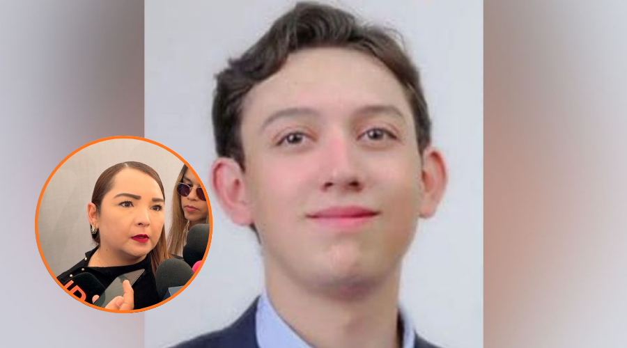 En grande Carlos Emilio joven desaparecido, y en un circulo Claudia Zulema Sánchez Kondo fiscal general de Sinaloa