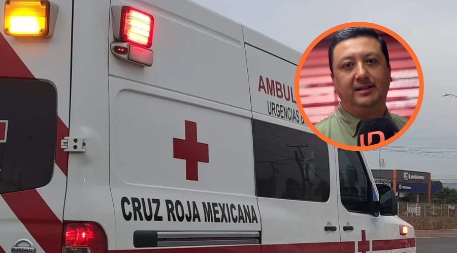 Unidad de ambulancia junto a secretario del Ayuntamiento de Guasave, Feliciana Valle Sandoval