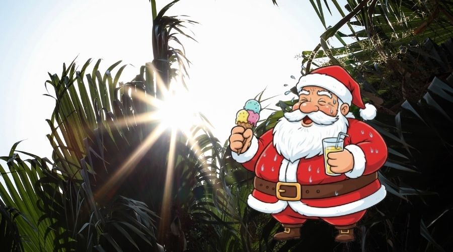 Sol junto a Santa Claus con sudor
