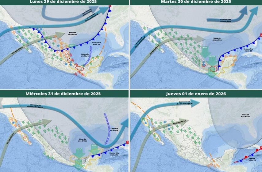 Mapa satelital de México con flechas
