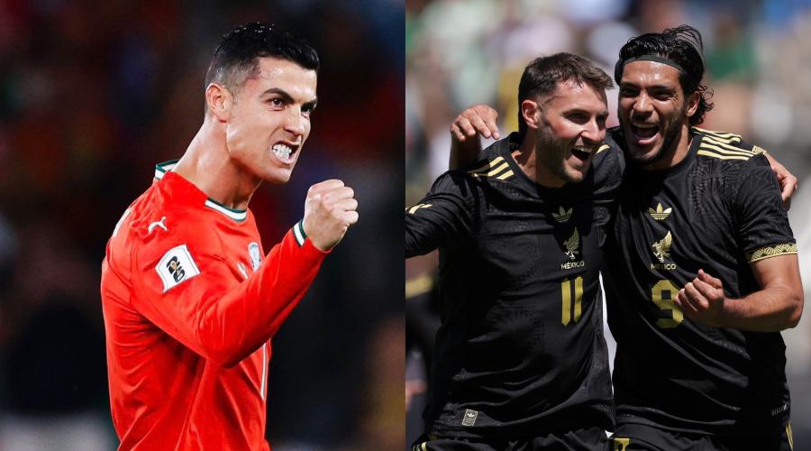 Cristiano Ronaldo y al lado dos jugadores de México.