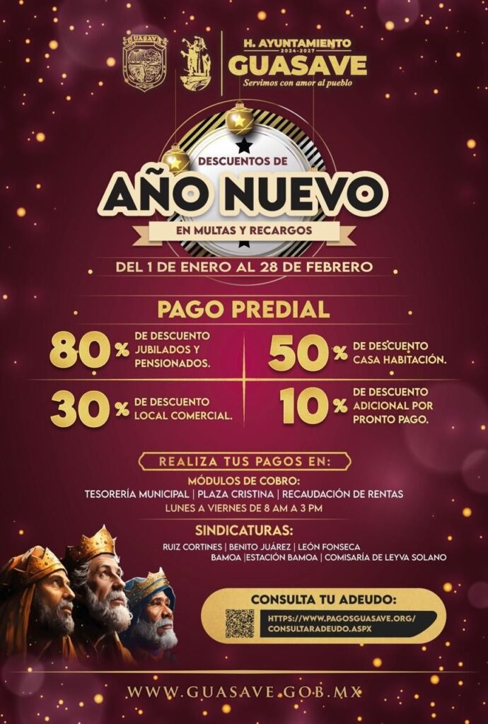 Flyer con información sobre descuentos en el pago de predial