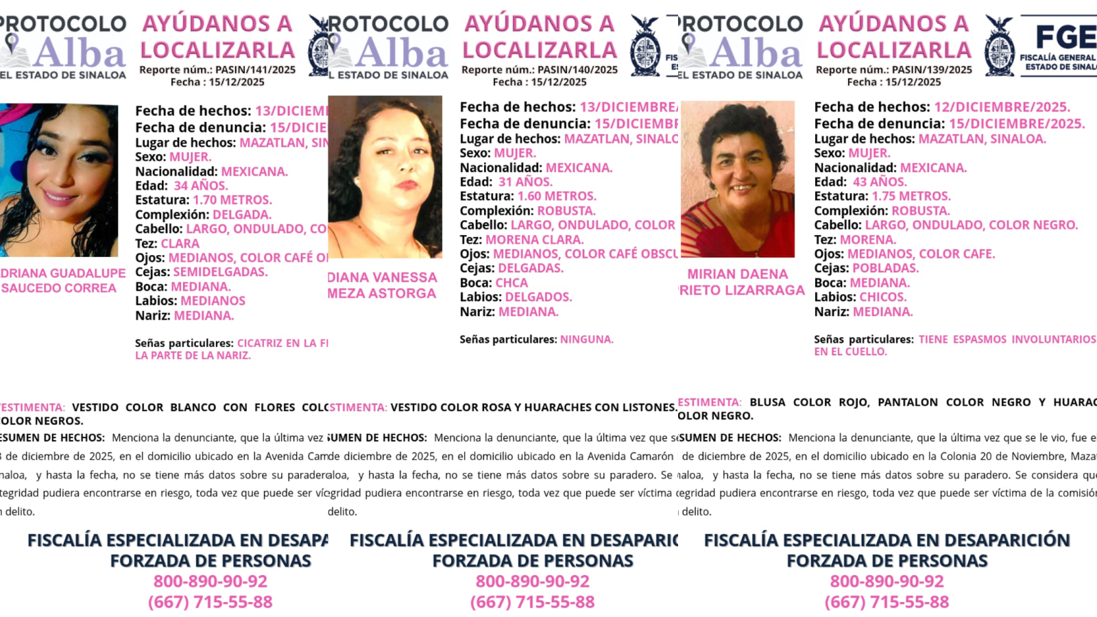 Desaparecen tres mujeres este fin de semana en Mazatlán