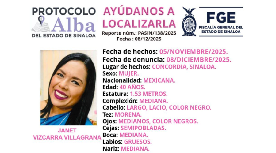 Ficha para localizar a Janet Vizcarra Villagrana