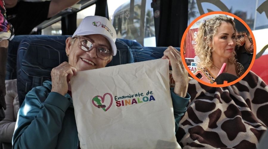 Persona mayor con una bolsa de tela y la leyenda de Enamórate de Sinaloa