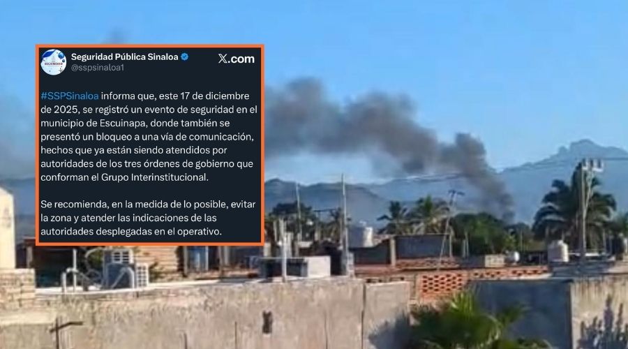 Humo negro junto a un mensaje de redes sociales