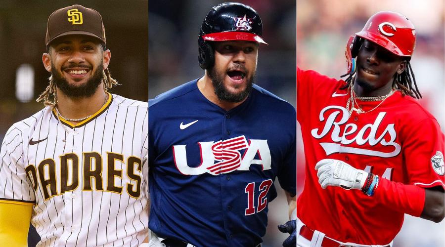 Los jugadores Fernadno Tatis, Elly de la Cruz y Kyle Schwarber