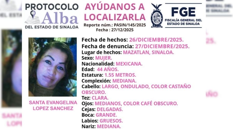 Ficha de búsqueda por desaparición de Santa Evangelina