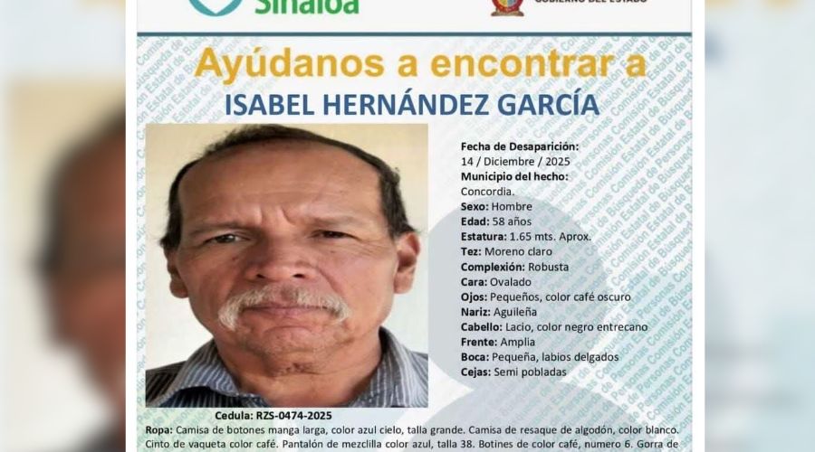 Ficha de búsqueda de un hombre en Concordia