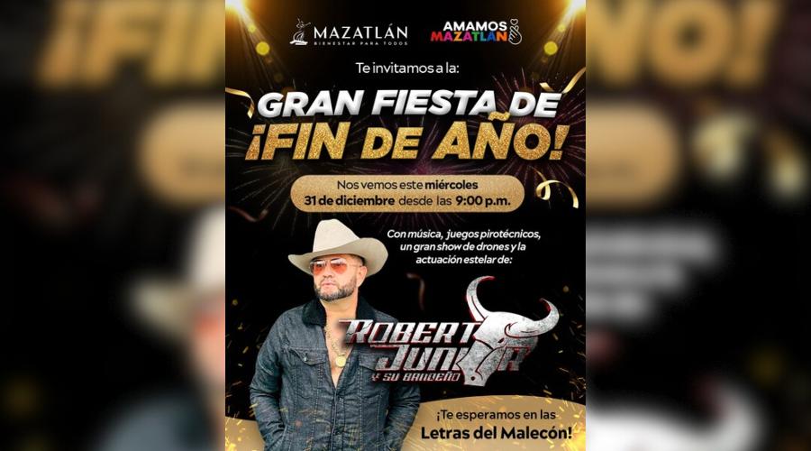 Banner oficial proporcionado por el gobierno de Mazatlán de su fiesta de fin de año