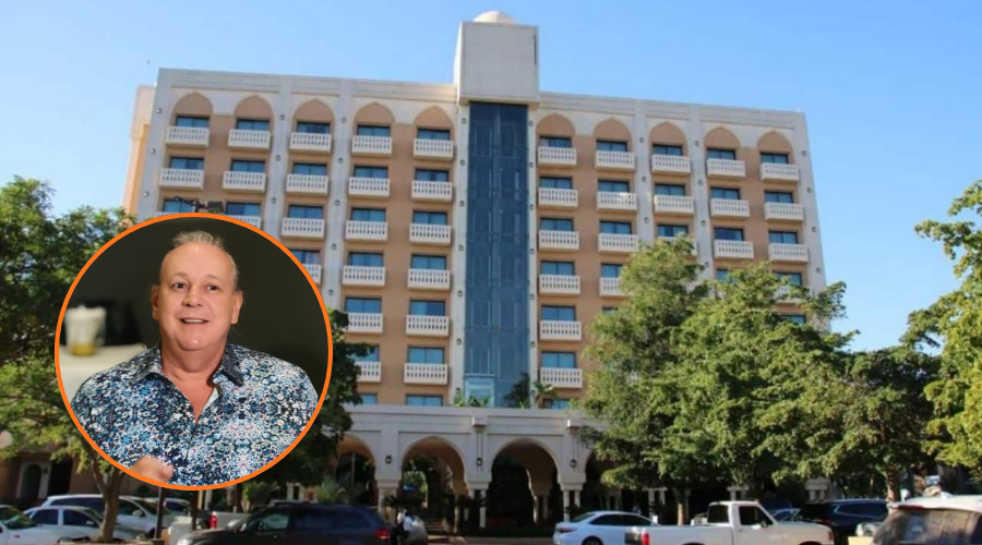 En grande un hotel de Culiacán y en un circulo José Manuel de las Rivas Flores, presidente de la Asociación de Hoteles y Moteles de Culiacán.