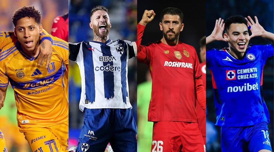 Cuatro jugadores de futbol de distintos equipos
