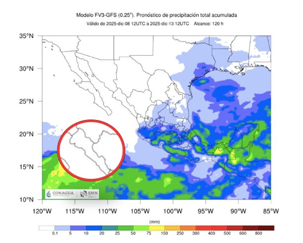Mapa con nubosidad en México