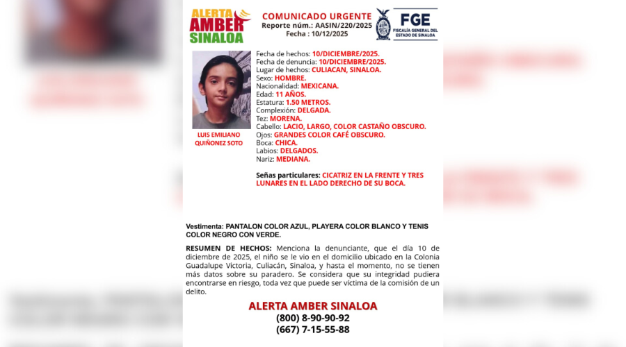 Ficha de búsqueda de Luis Emiliano proporcionada por la FGE