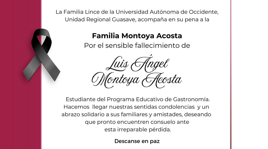 Esquela de Luis Ángel compartida por la Universidad Autónoma de Occidente