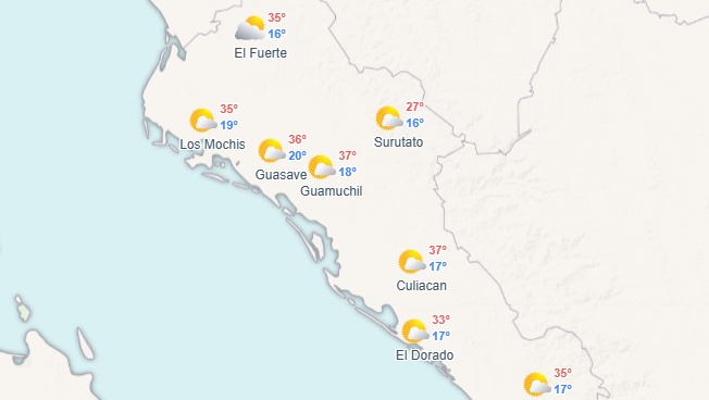 Mapa de México con temperaturas máximas y mínimas