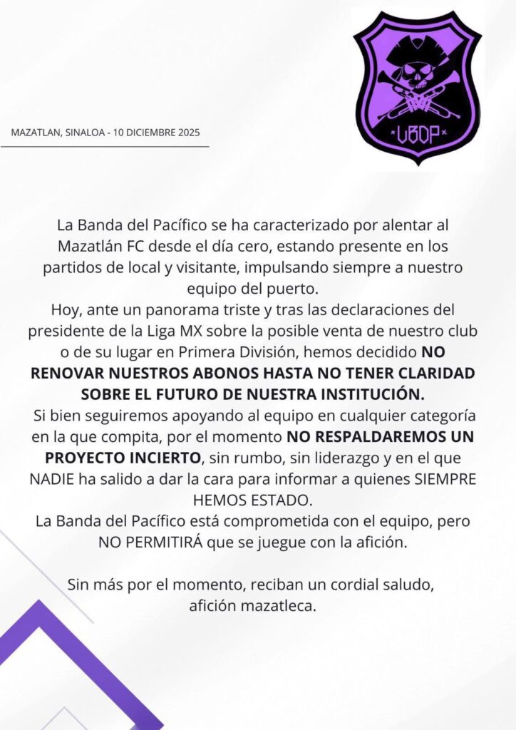 Comunicado de Mazatlán FC