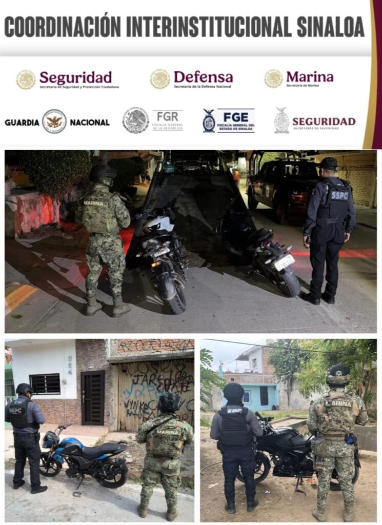 Imágenes del ejército mexicano junto a motocicletas aseguradas en Mazatlán