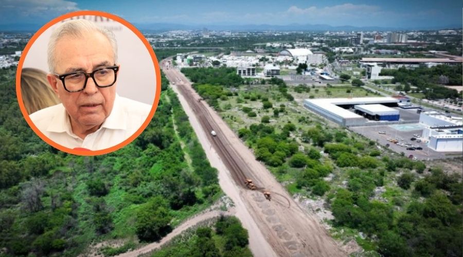 Gobernador Rubén Rocha Moya junto a obra en Sinaloa