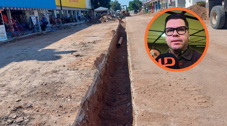 Drenaje en reparación junto con el secretario de Obras Públicas del Gobierno de Sinaloa, Raúl Montero Zamudio