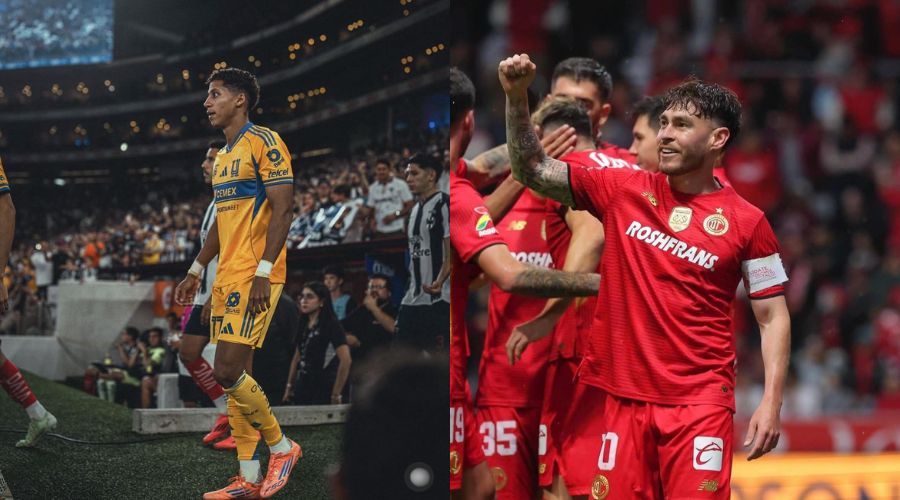 Jugadores de futbol con uniformes amarillo y rojo respectivamente