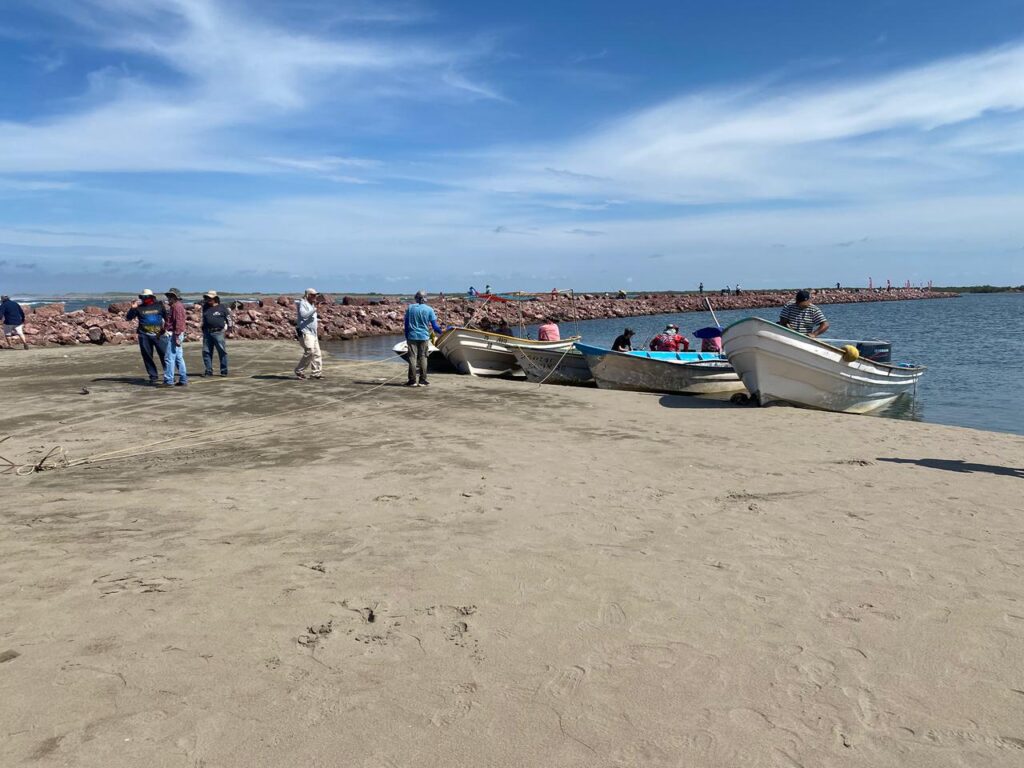 Pangas de pescadores en playa de Guasave
