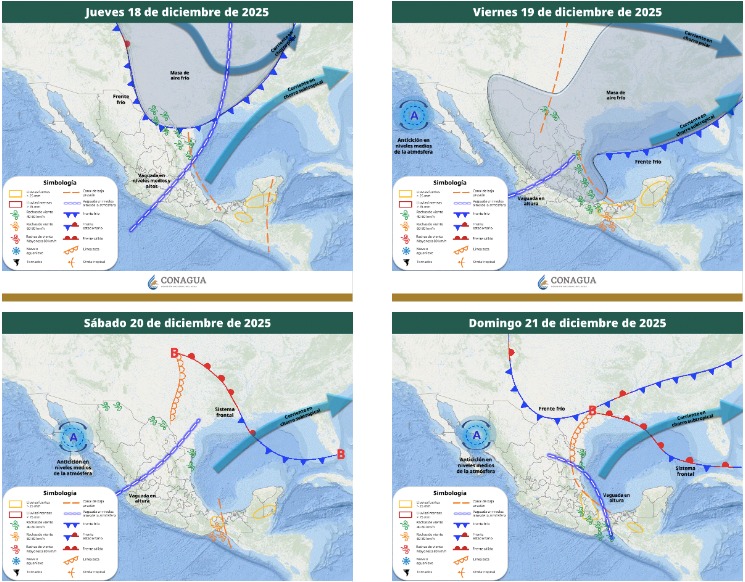 Mapa de México con flechas indicando el movimiento de vientos