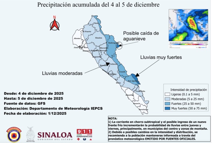 Pronóstico de lluvias de Protección Civil.