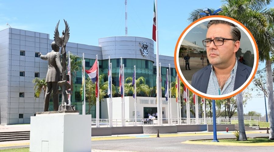 Rectoría de la UAS y en un círculo Ramón Bonilla Rojas