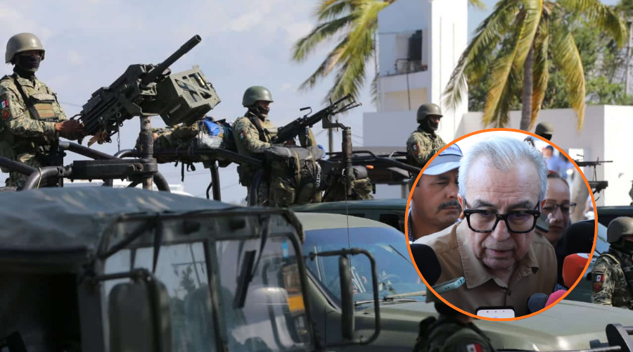 En grande elementos del ejercito mexicano y en un circulo Rocha Moya