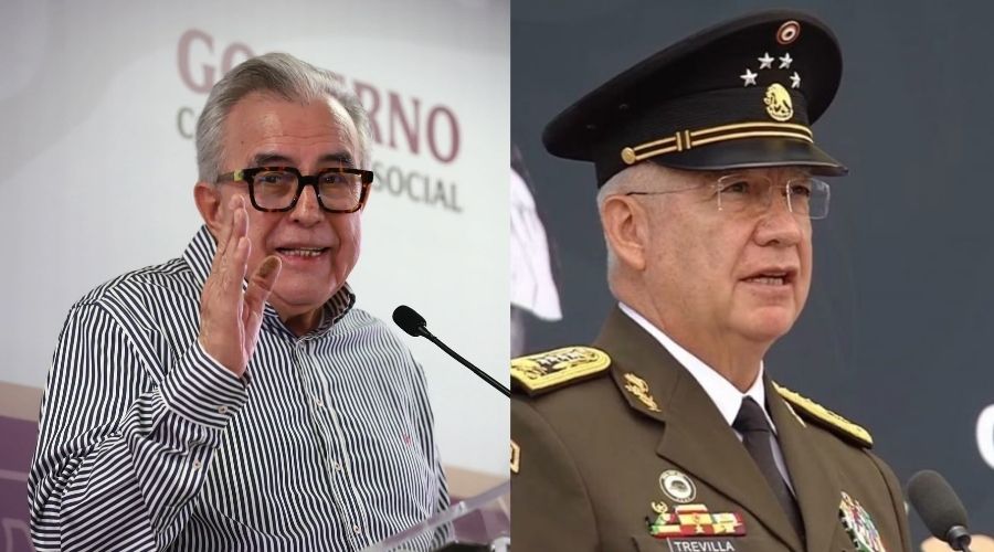 Gobernador de Sinaloa junto a Rubén Rocha Moya junto a el Secretario de la Defensa, Ricardo Trevilla