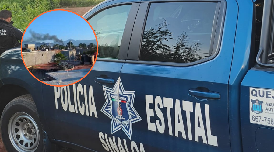 Patrulla de la PEP y en un círculo el enfrentamiento en Escuinapa
