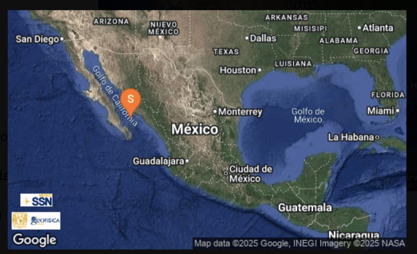 Mapa de México donde se muestra el sismo registrado