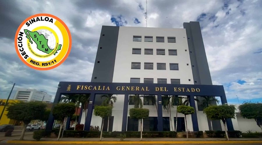 Edificio de la fiscalía de Sinaloa junto a el logo del SITEM