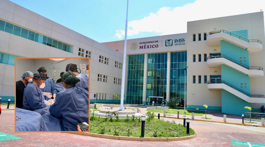 En grande el hospital general de Culiacán y en un cuadro abajo a la izquierda doctores realizando un trasplante