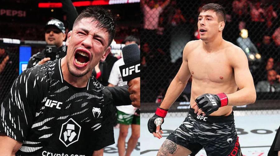 Peleadores de artes marciales dentro de un ring de pelea de la UFC