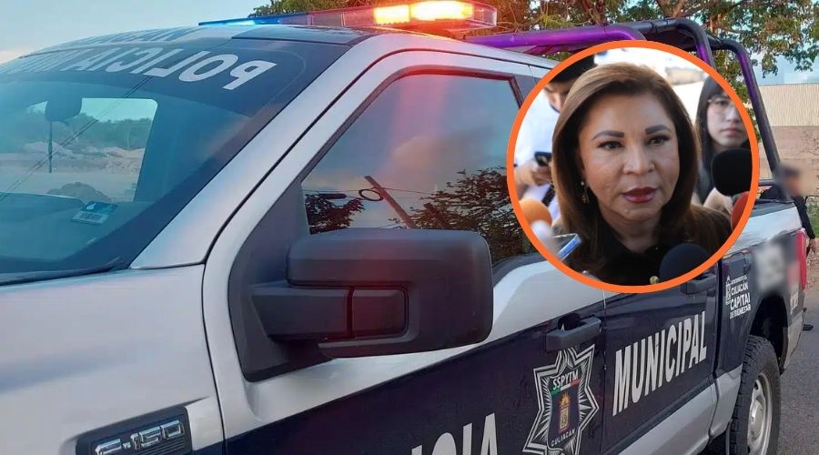 Gloria Imelda junto a patrulla de policía municipal