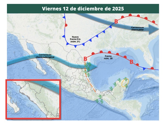 Imagen satelital de México que representa lluvias con colores verdes y azules que indica pronóstico de precipitaciones
