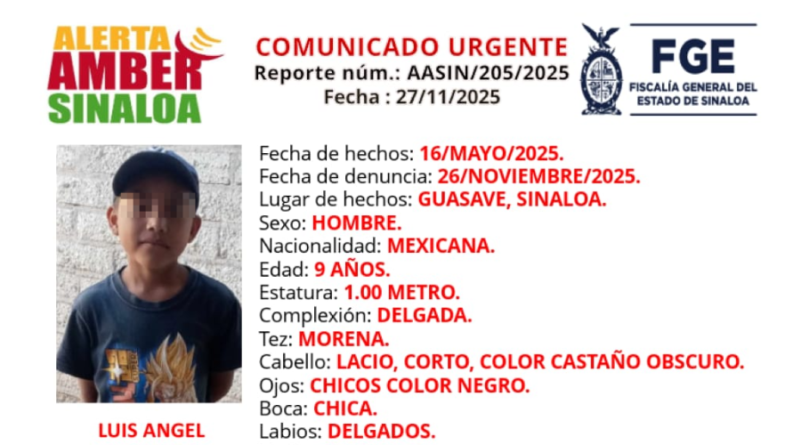 Fiscalía localiza sano y salvo al menor Luis Ángel en Guasave