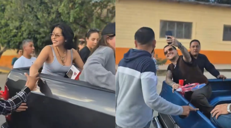 Ángela Aguilar y Nodal ragalan juguetes en Zacatecas.
