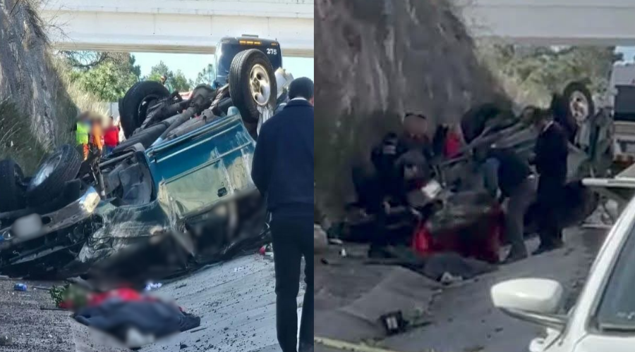 Camioneta accidentada en carretera