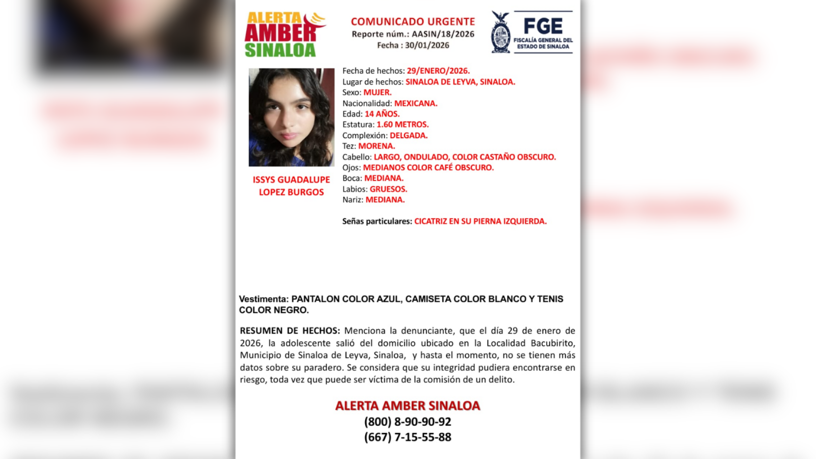 Activan Alerta Amber para localizar a Issys Guadalupe