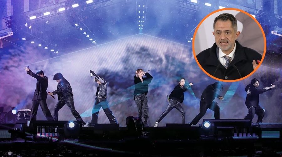 Concierto de BTS y en un círculo una persona
