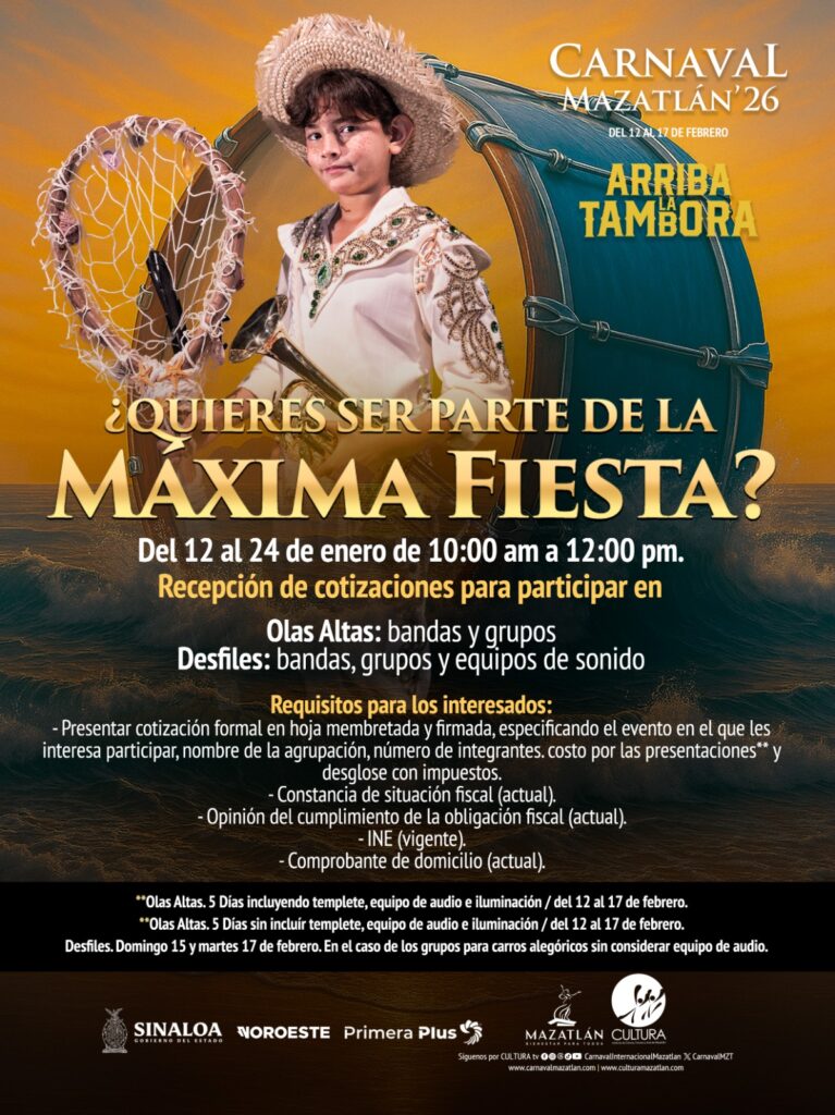 Anuncio sobre bandas en el Carnaval de Mazatlán