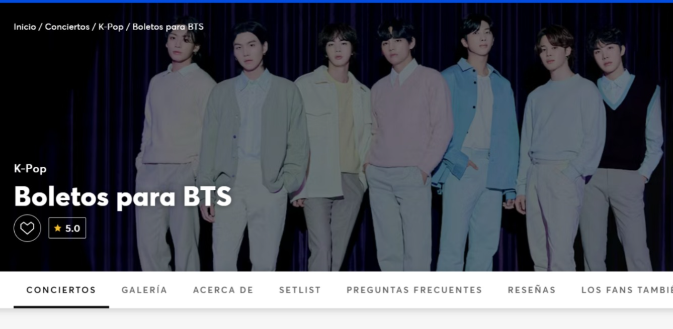 BTS concierto en México imagen de ticketmaster
