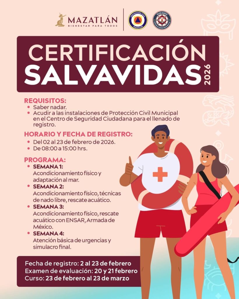 Protección Civil dieron a conocer la convocatoria del Curso de Certificación de Salvavidas 2026