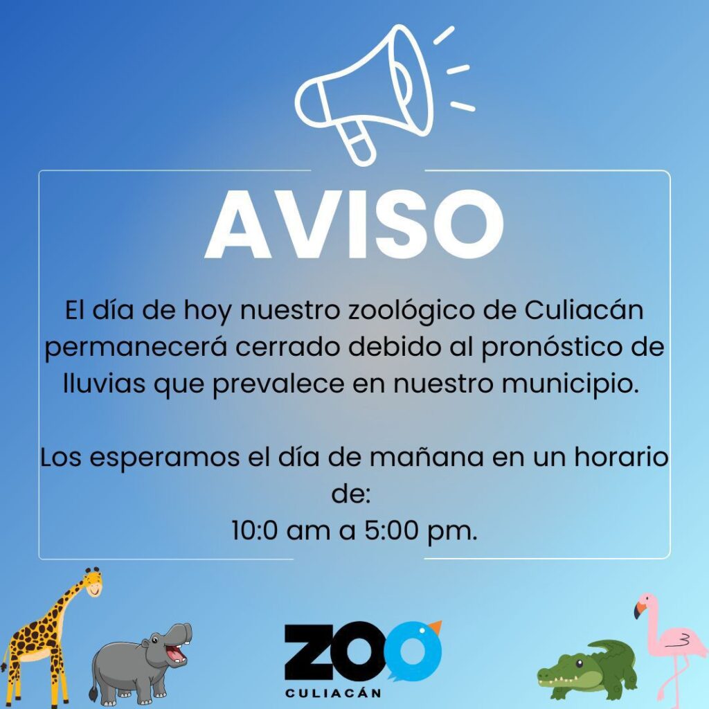 Cierre del Zoológico de Culiacán por lluvias registrasdas este lunes