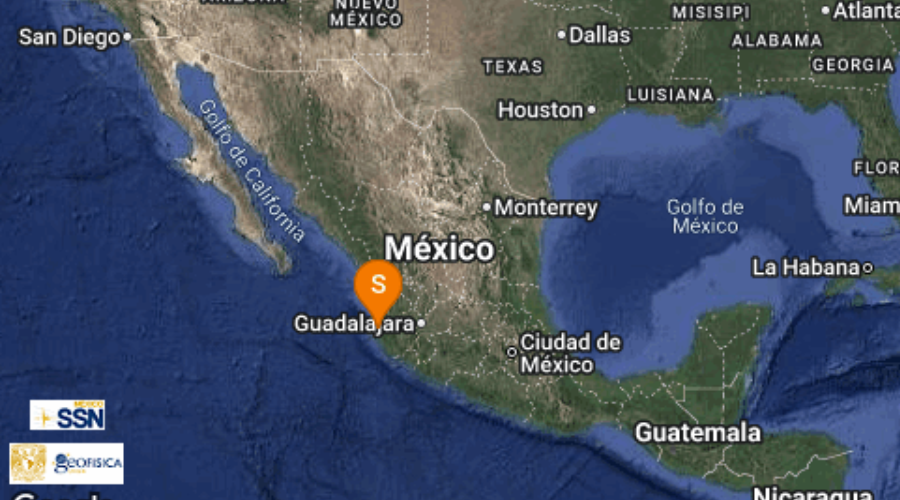 El Servicio Sismológico Nacional reporta sismo en Jalisco.