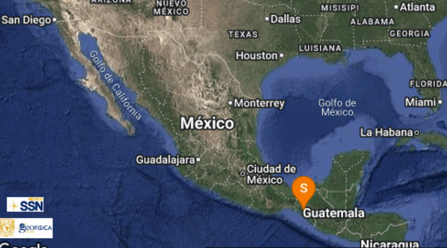 El Servicio Sismológico Nacional reporta sismo en Chiapas.